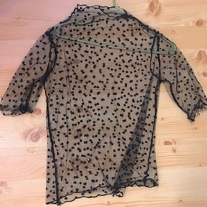 See through Hearts Semi Turtleneck short sleeve Top